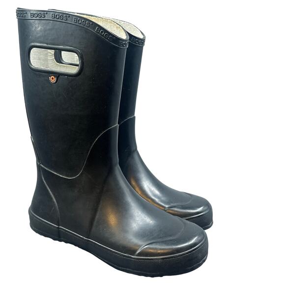 Bogs Youth Rain Boots Size 5 Black Rubber Waterproof Mid Calf Pull On Handles - Picture 3 of 10